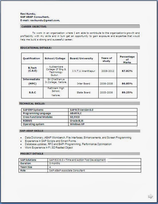 Resume format for freshers free download